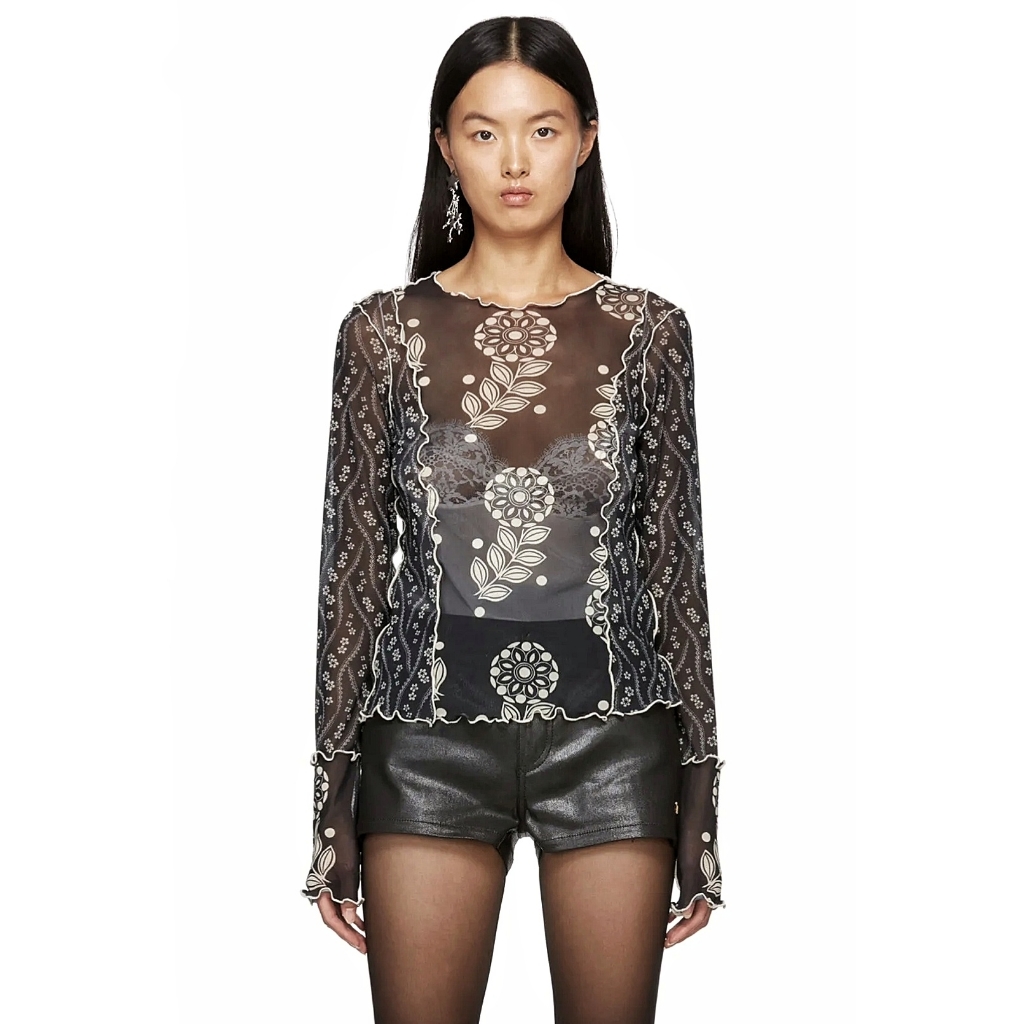 Anna Sui X Free People Y2k Floral Sheer Mesh Top